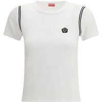 Weißes Baumwoll-T-Shirt mit Blumenlogo