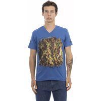 Bedrucktes V-Ausschnitt Baumwollmischungs-T-Shirt