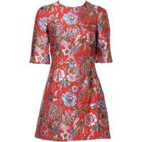 Blumenbrokat A-Linie Mini Kleid