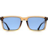 Quadratische, braun gerahmte, blau polarisierte Sonnenbrille