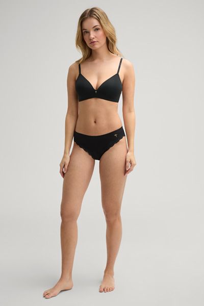 Pure Schwarze Slips mit Spitzenbesatz im Dreierpack aus Baumwollmischung