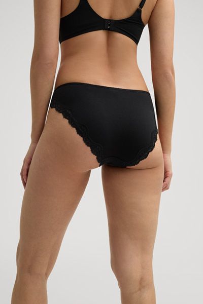 Pure Schwarze Slips mit Spitzenbesatz im Dreierpack aus Baumwollmischung