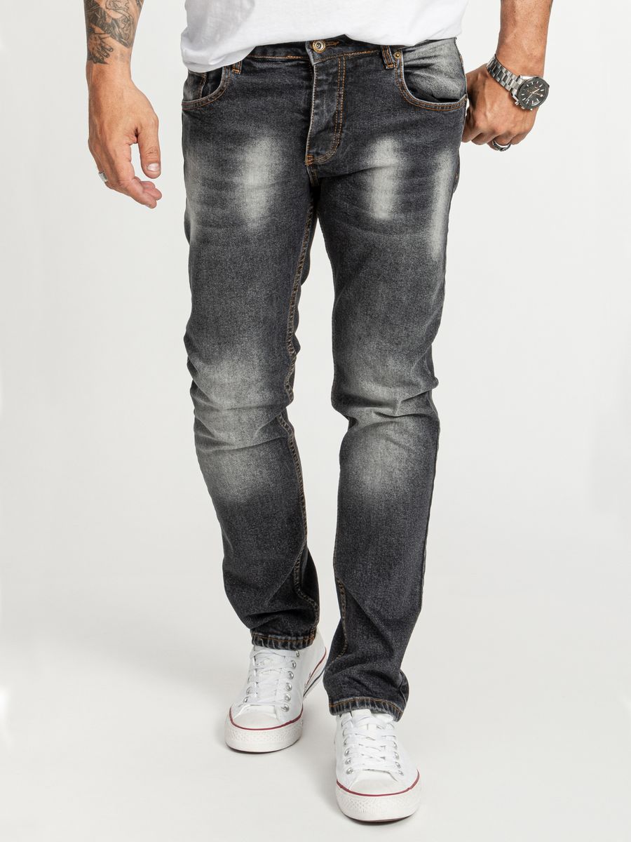 Dunkelgraue Stonewashed Slim Fit Jeans