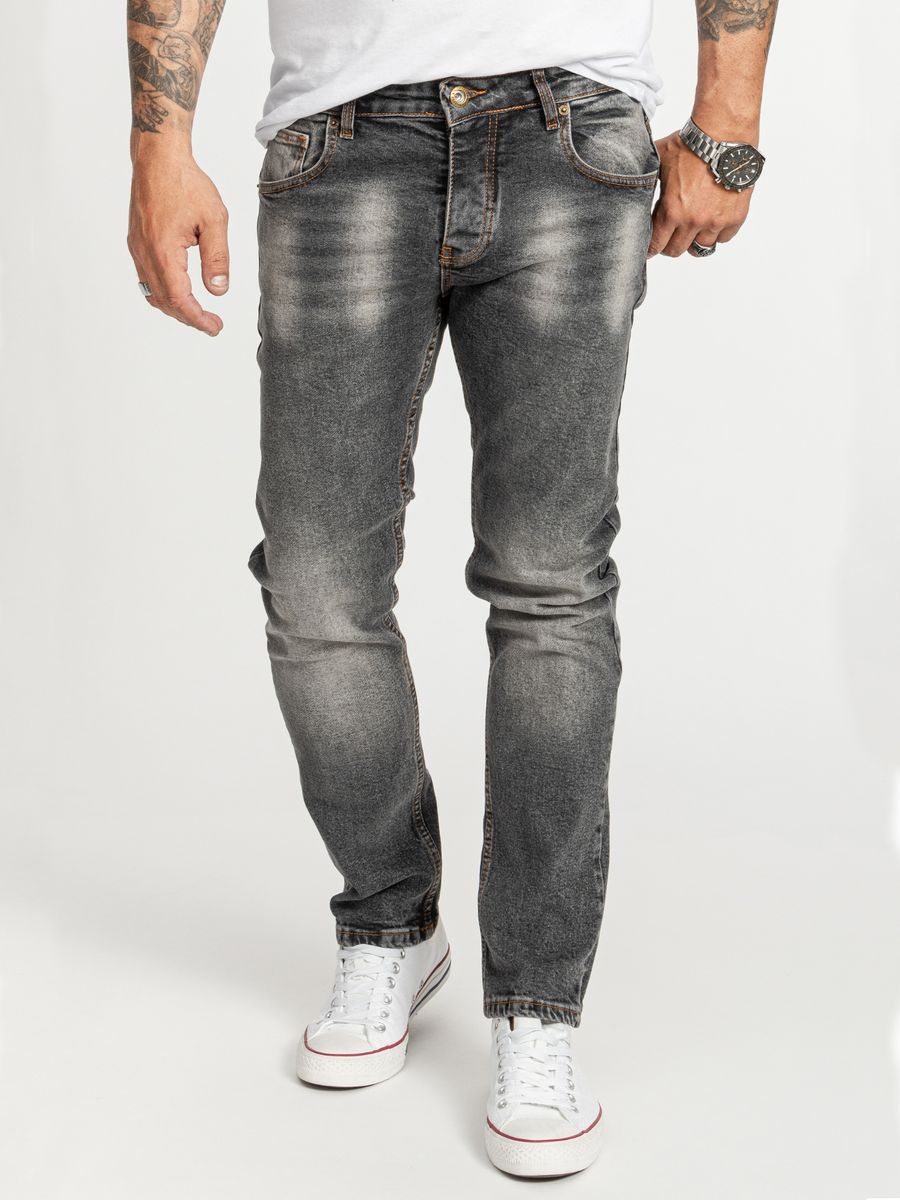 Dunkelgraue Stonewashed Slim Fit Jeans