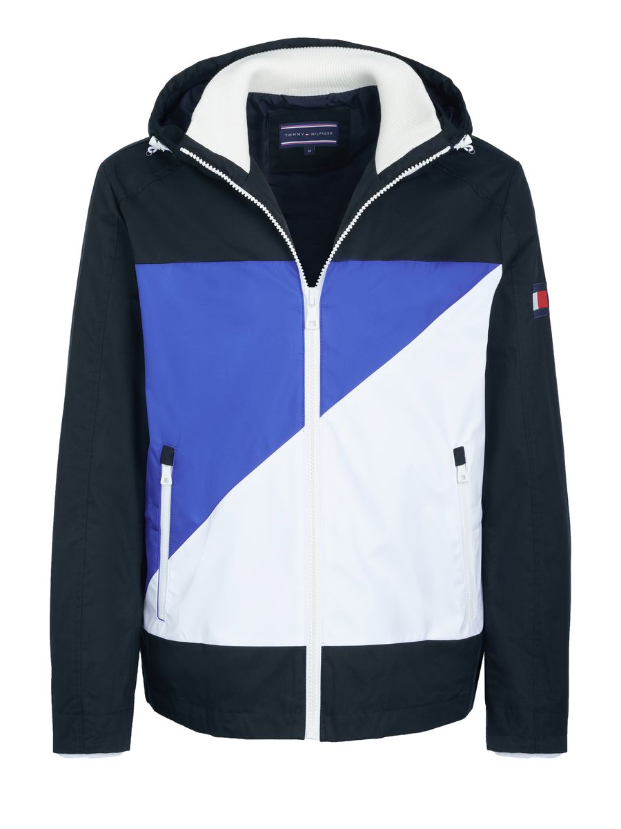 Marineblaue Bomberjacke mit Kapuze und Wattierung