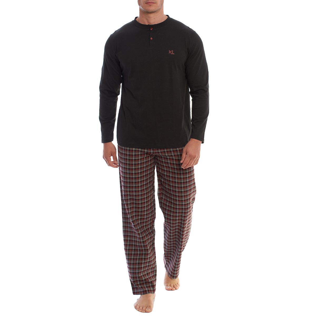 Herren-Langarm-Henley-Pyjama-Set