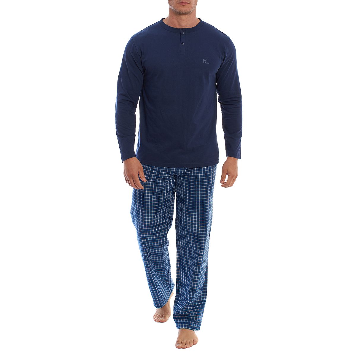 Herren-Langarm-Henley-Pyjama-Set