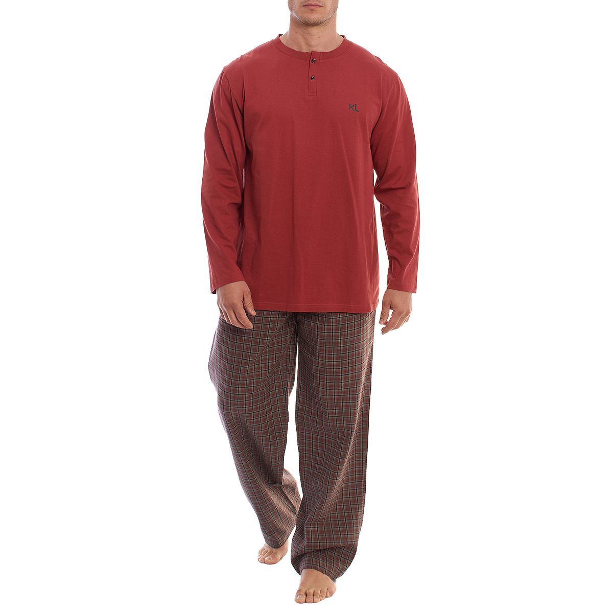 Herren-Langarm-Henley-Pyjama-Set