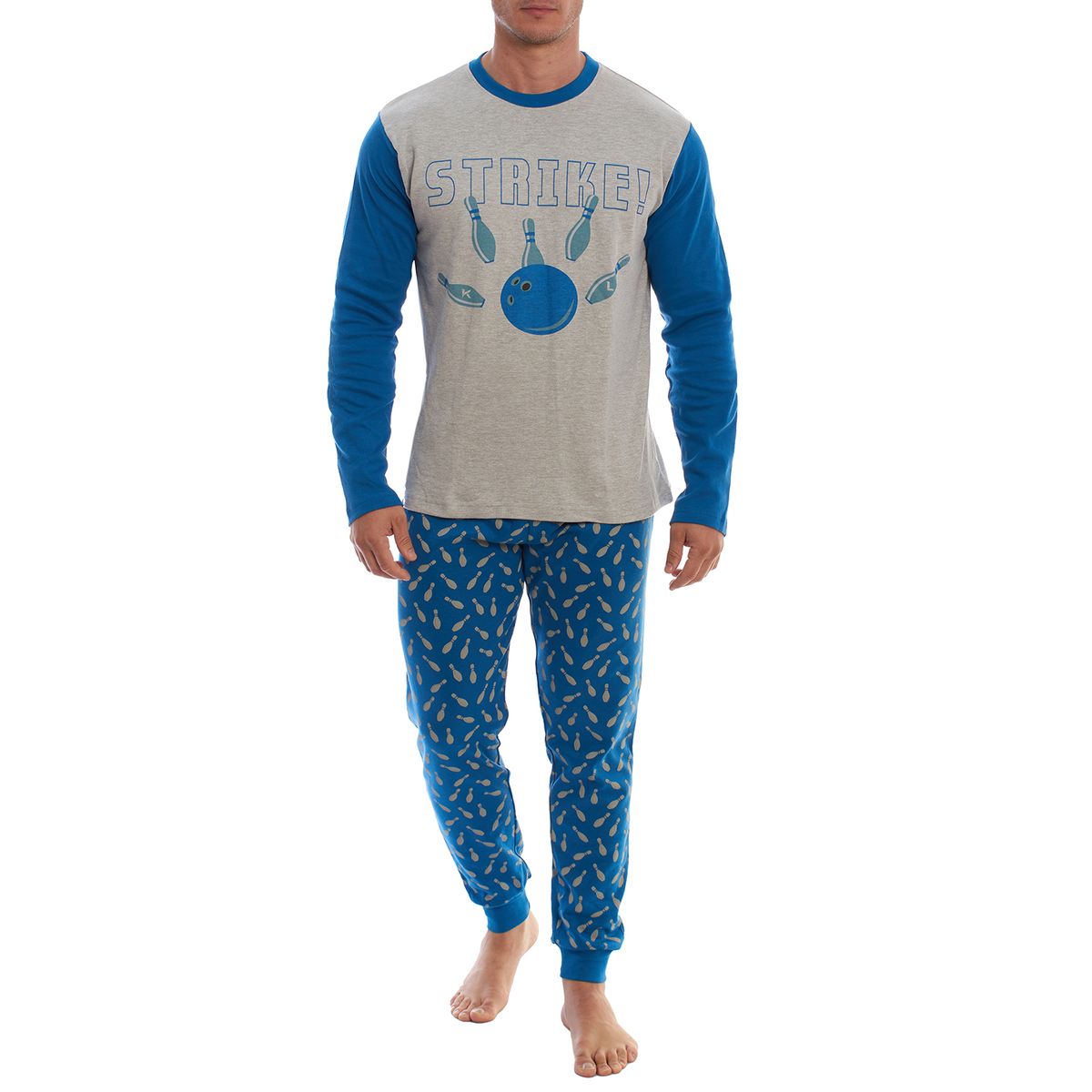 Herren-Langarm-Henley-Pyjama-Set