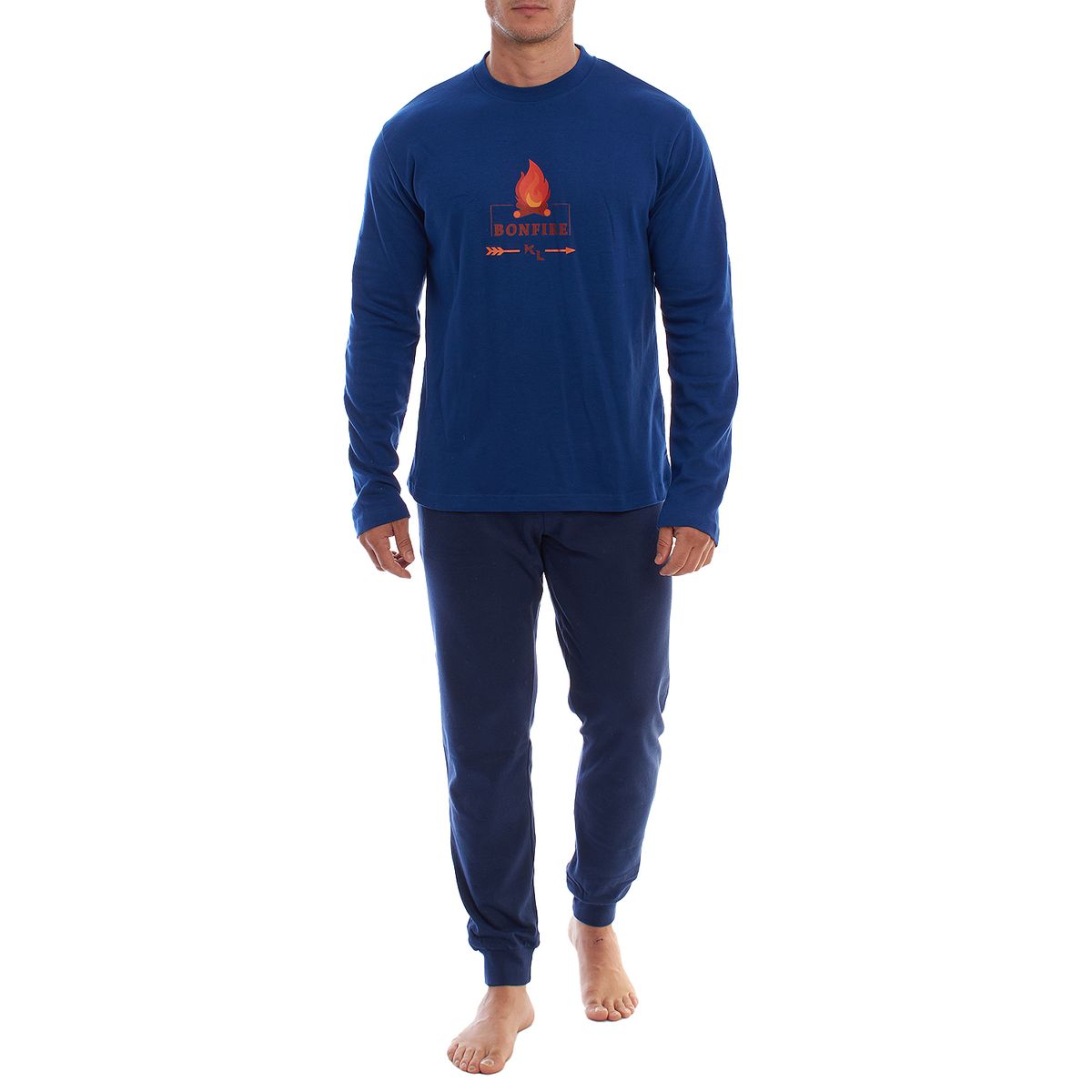 Herren-Langarm-Henley-Pyjama-Set