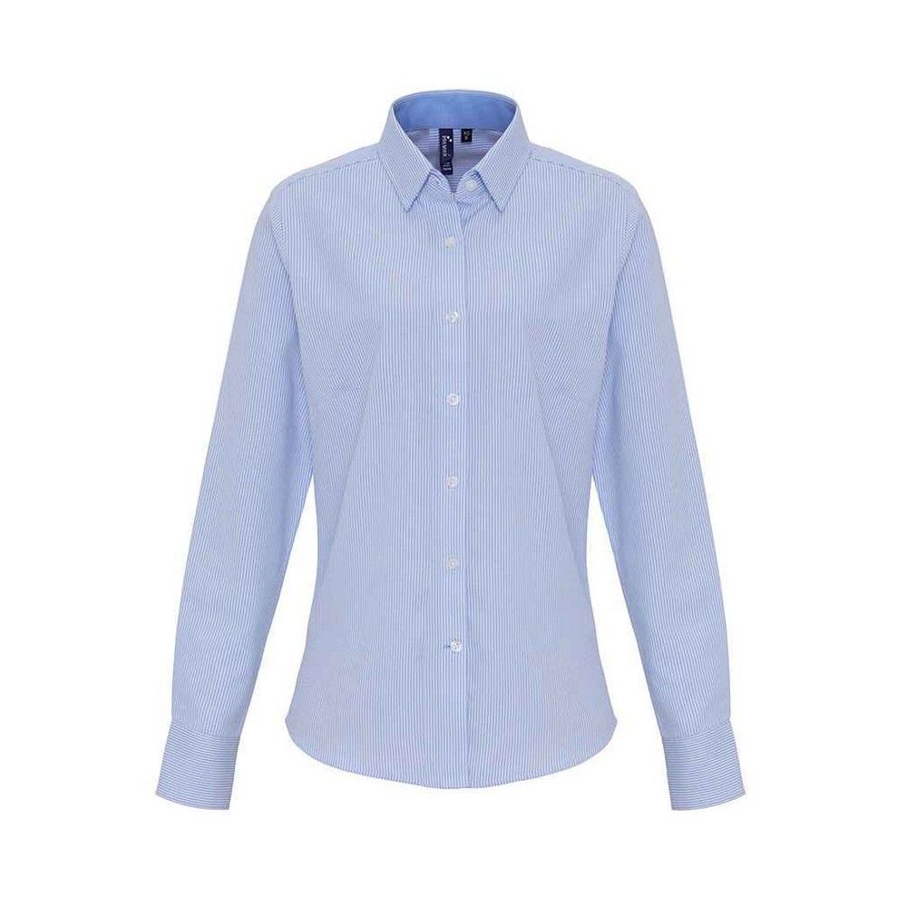 Premier - Formelles Hemd für Damen Langärmlig (Weiß/Dunkelblau)