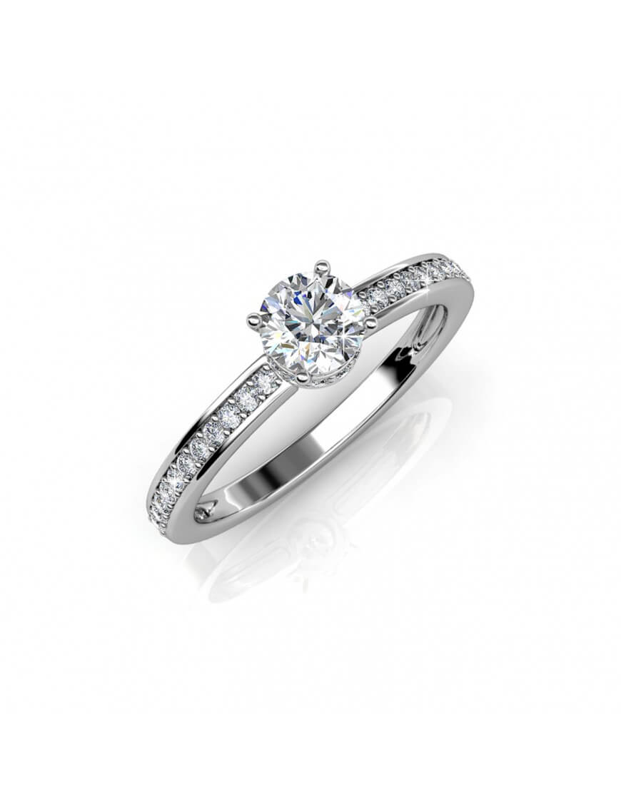 Eleganter Solitärring mit Pavé-Band