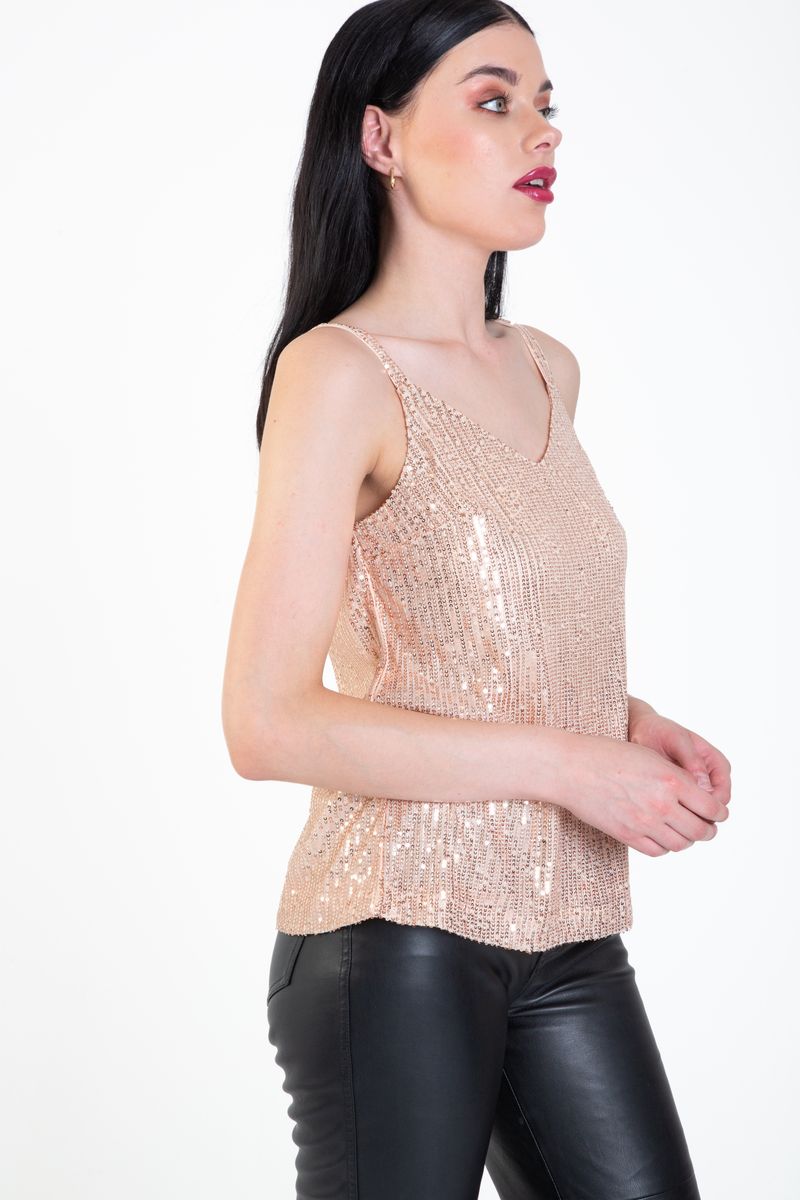 Glitzerndes Pailletten-Top mit V-Ausschnitt