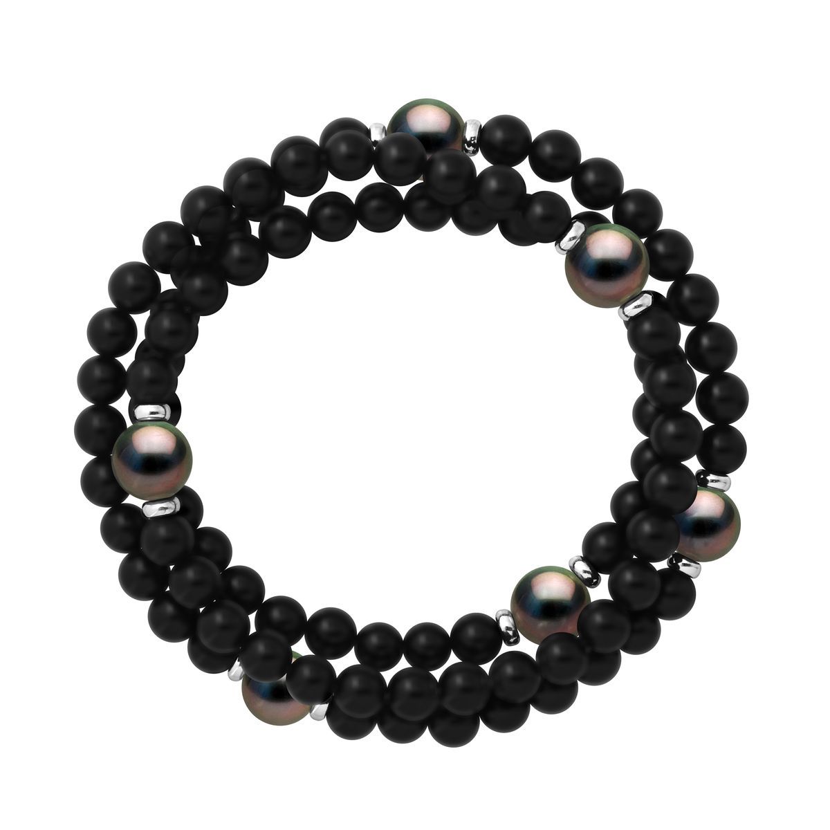 Dreireihiges Armband aus mattem Achat und Tahiti-Perlen