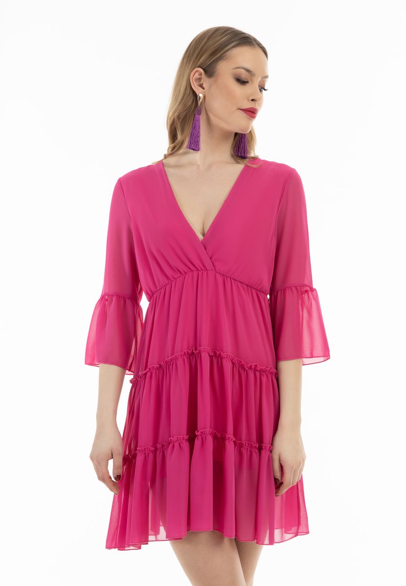 Gestuftes Chiffon-Minikleid mit Volants