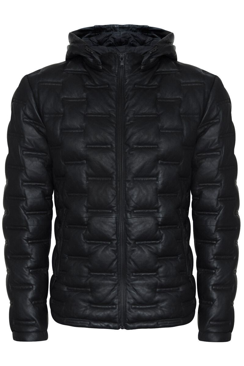 Gesteppte Lederjacke mit Kapuze