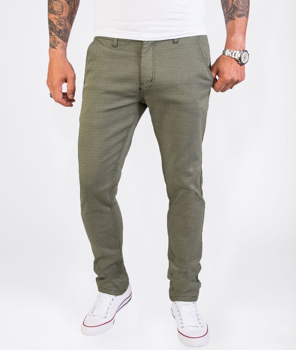 Schmale olivgrüne Chino-Hose
