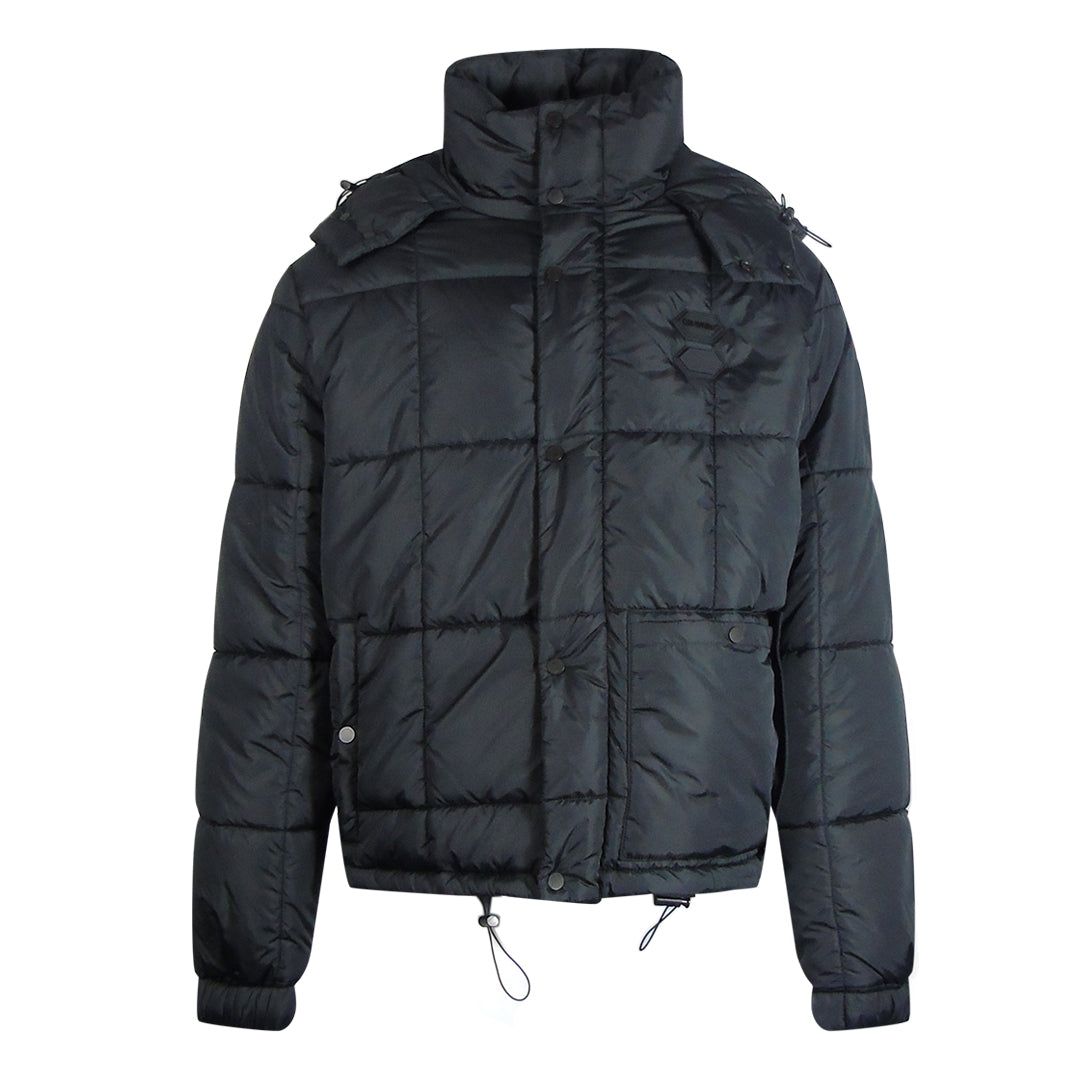 Schwarze Pufferjacke mit Kapuze