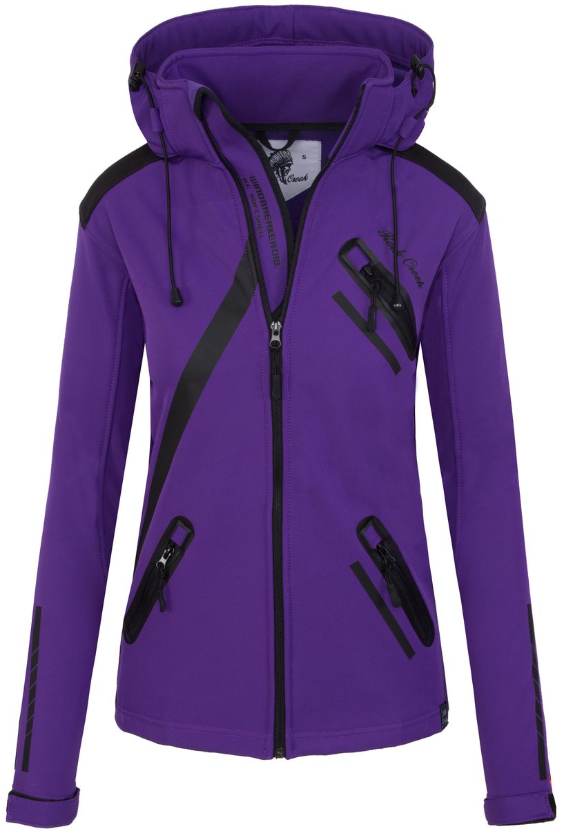Lila Softshelljacke mit Kapuze