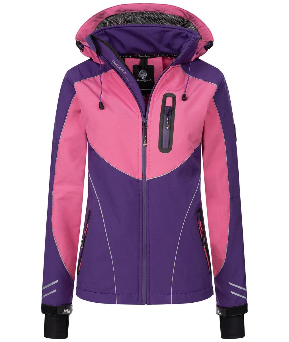 Lila Softshelljacke mit Kapuze