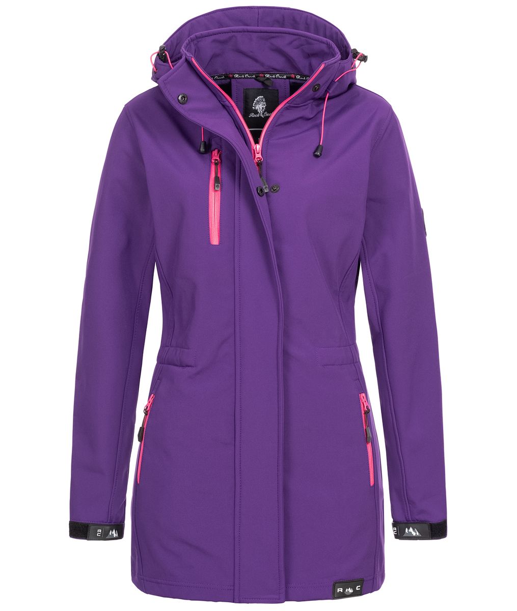 Lila Softshelljacke mit Kapuze