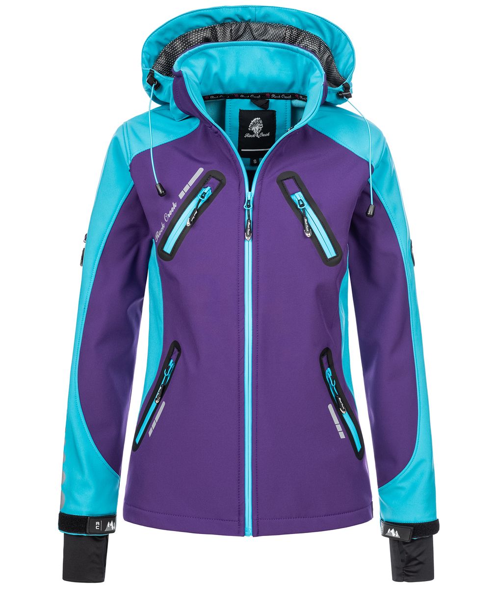 Lila Softshelljacke mit Kapuze