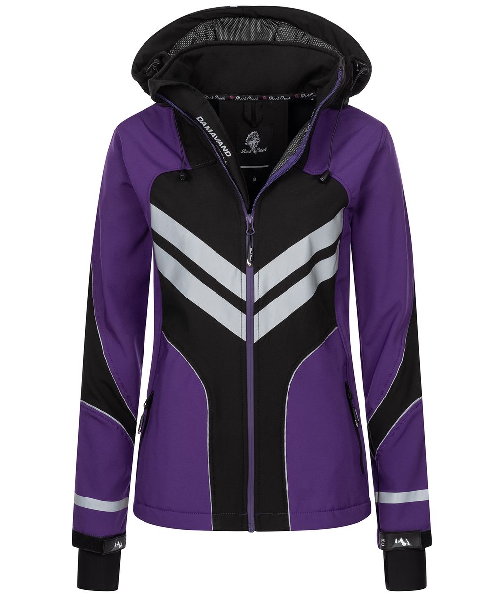 Lila Softshelljacke mit Kapuze