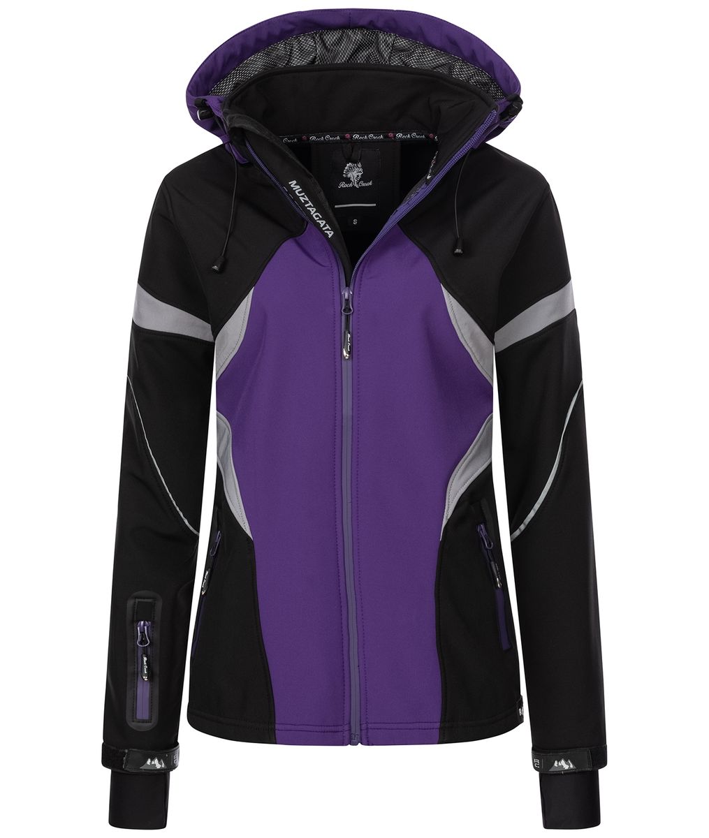 Lila Softshelljacke mit Kapuze