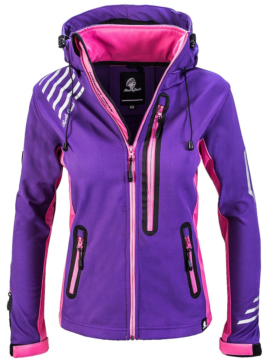 Lila Softshelljacke mit Kapuze