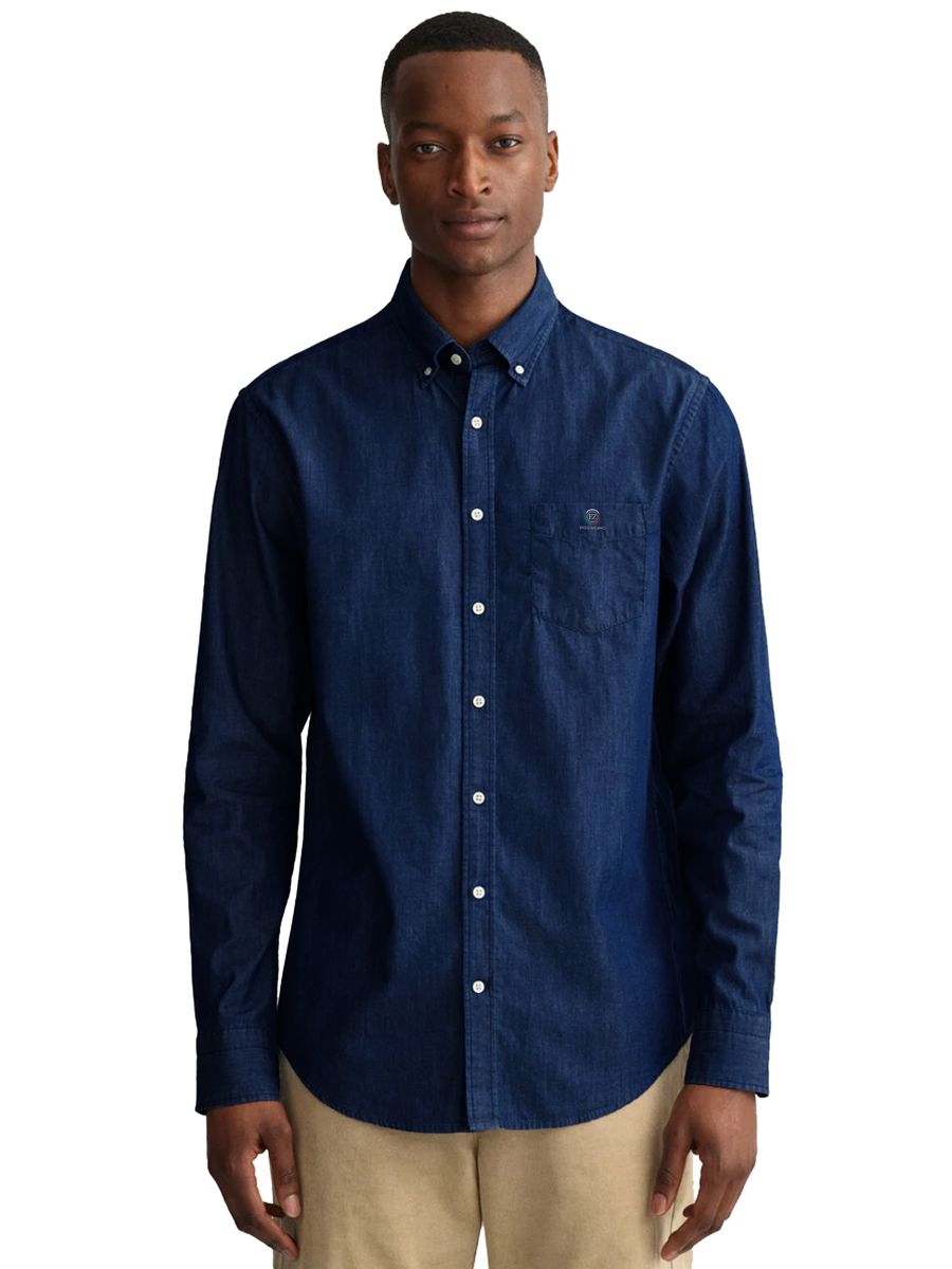 Regular Fit Denim Hemd mit Knopfleiste