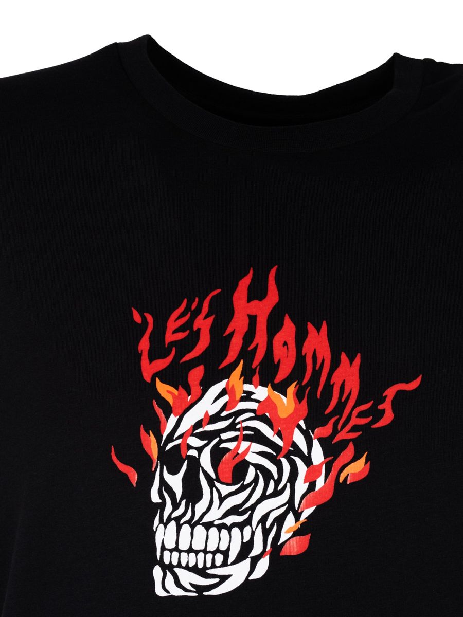 T-Shirt mit flammendem Totenkopf-Print