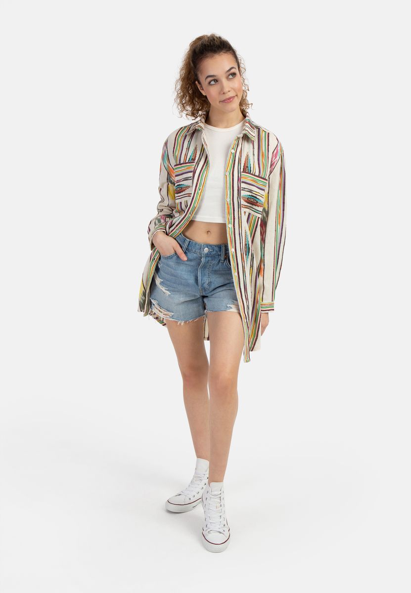 Oversized Baumwoll-Hemdblusenkleid mit Muster