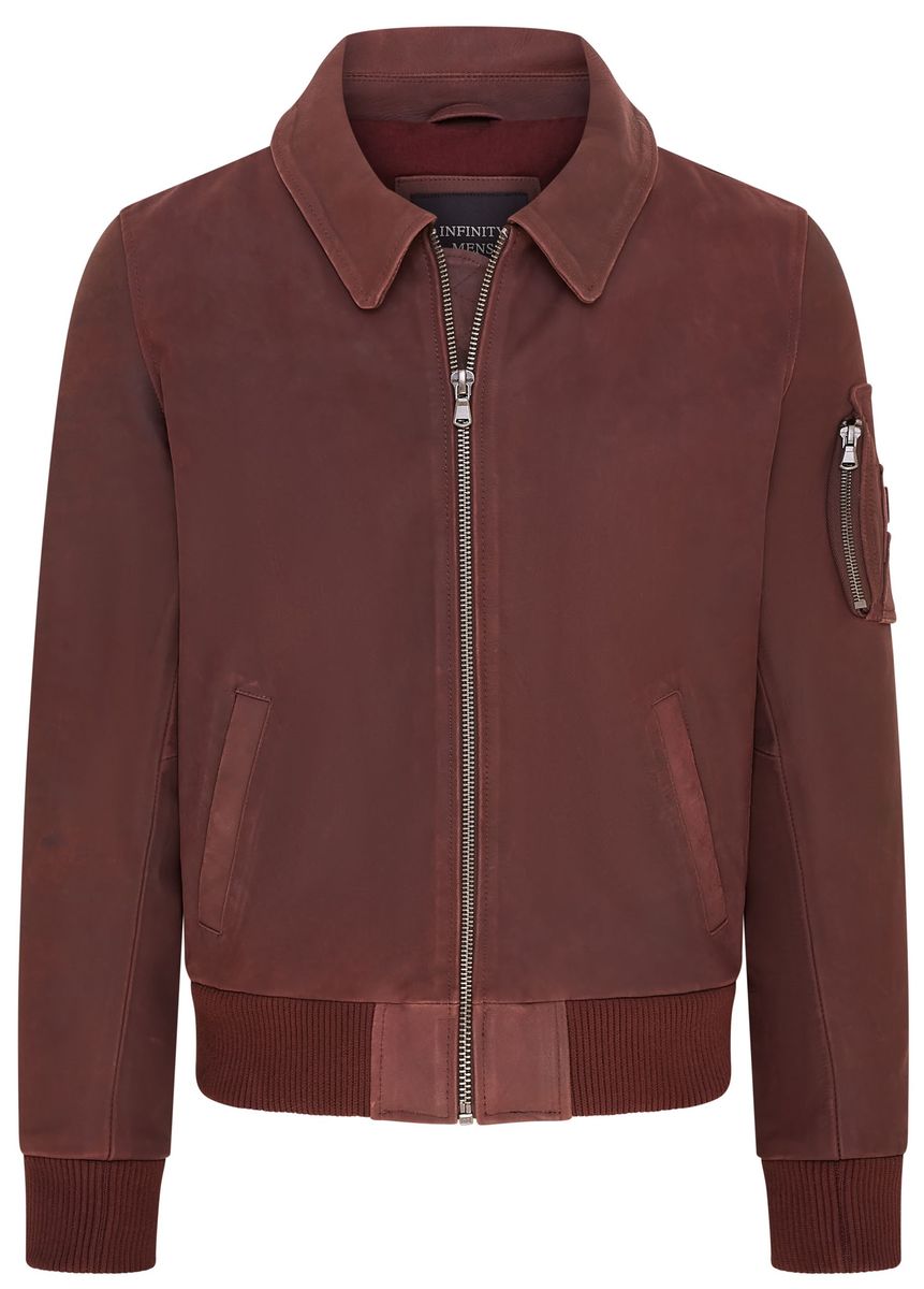 Herren Burgunder Leder Bomberjacke