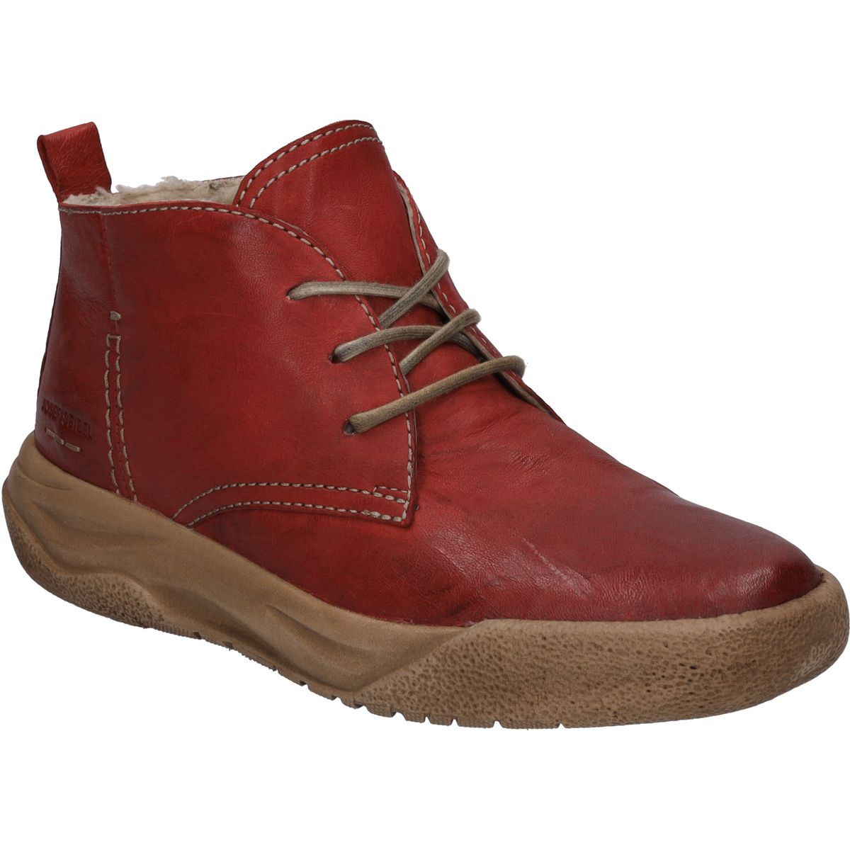 Rote Leder-Stiefelette mit Schnürsenkeln