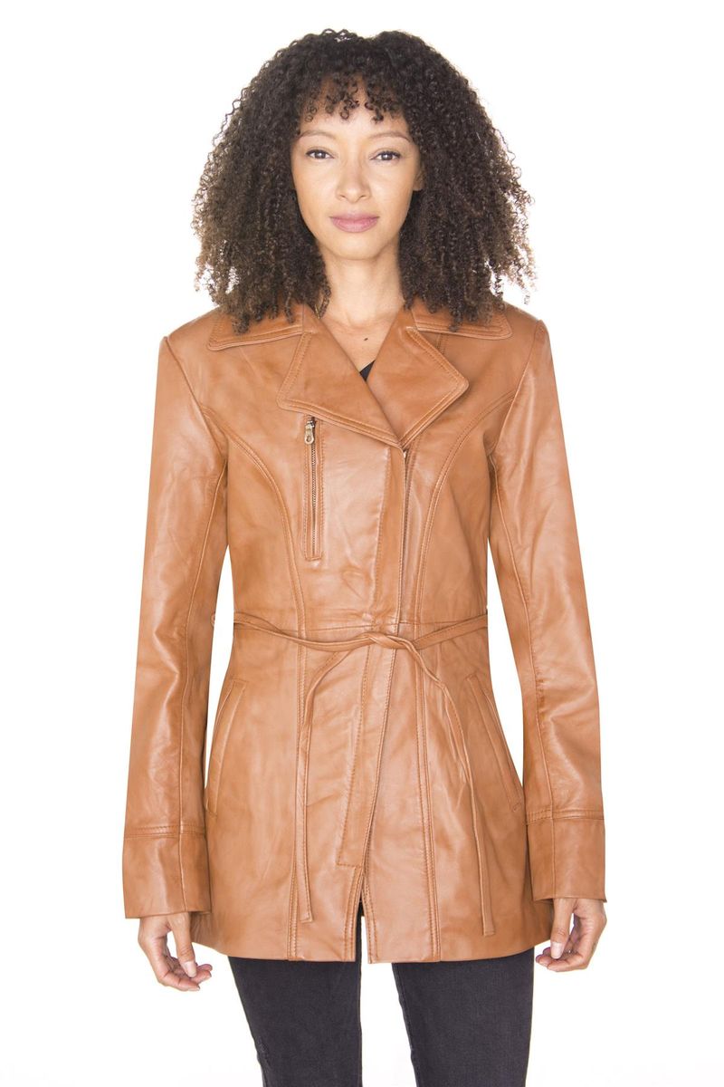 Damen Leder Bikerjacke mit Gürtel