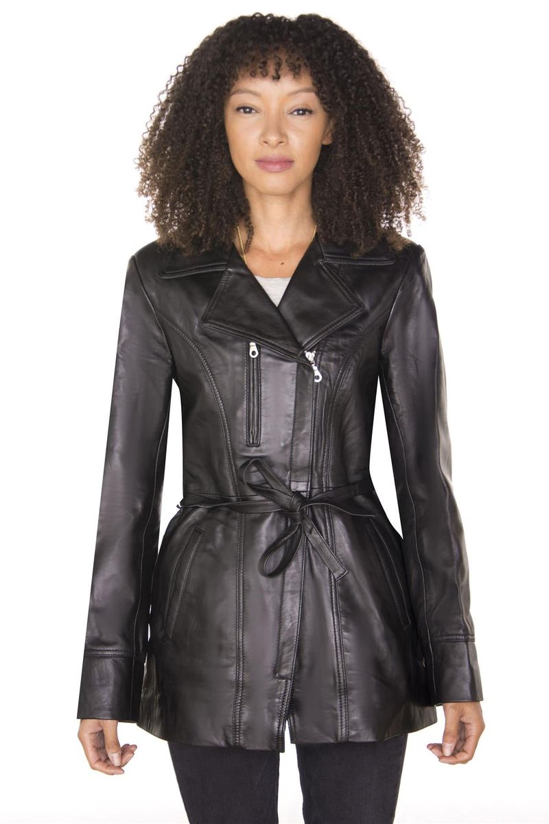 Damen Leder Bikerjacke mit Gürtel