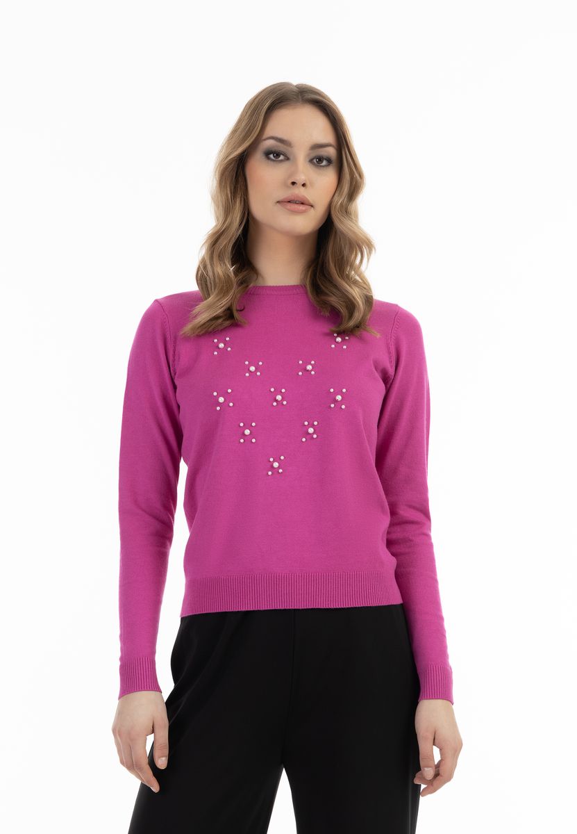 Feinstrickpullover mit Perlenverzierung
