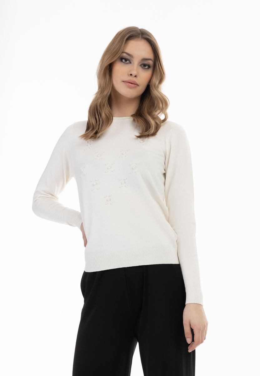 Feinstrickpullover mit Perlenverzierung