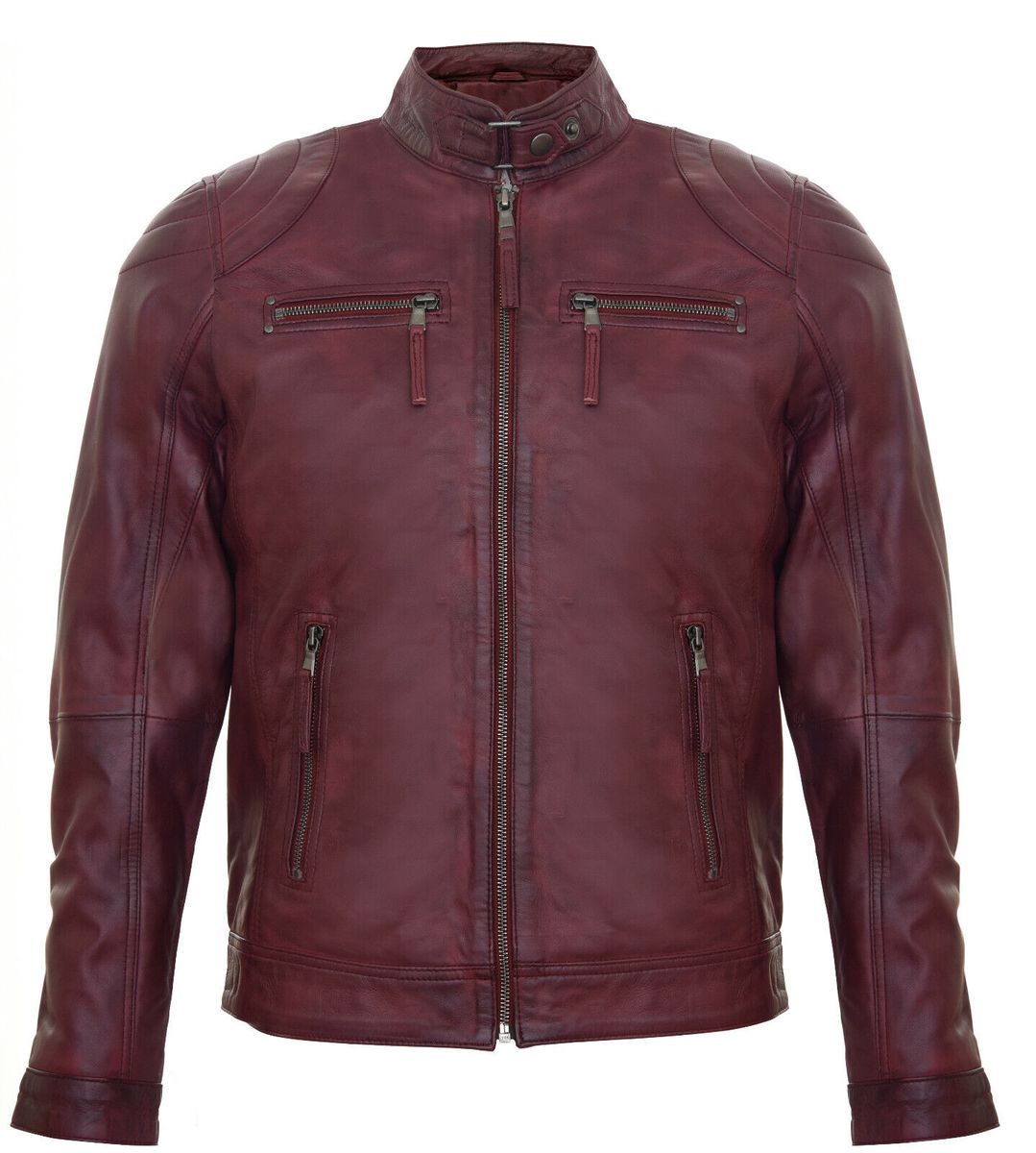 Leder-Bikerjacke mit Reißverschlüssen