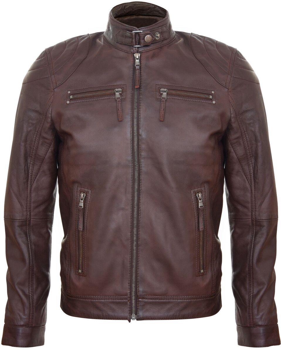 Leder-Bikerjacke mit Reißverschlüssen
