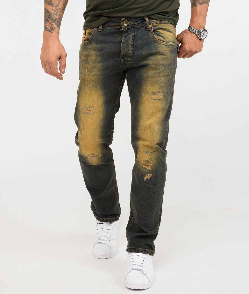 Jeans mit geradem Bein und Distressed-Look