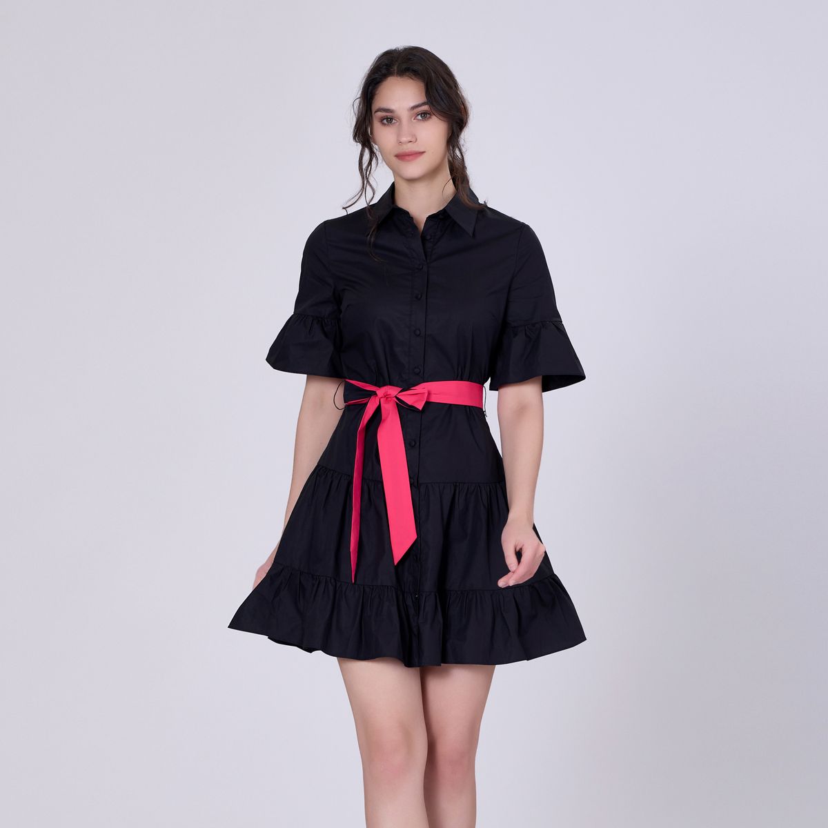 Rüschenbesetztes, gestuftes Baumwoll-Skaterkleid