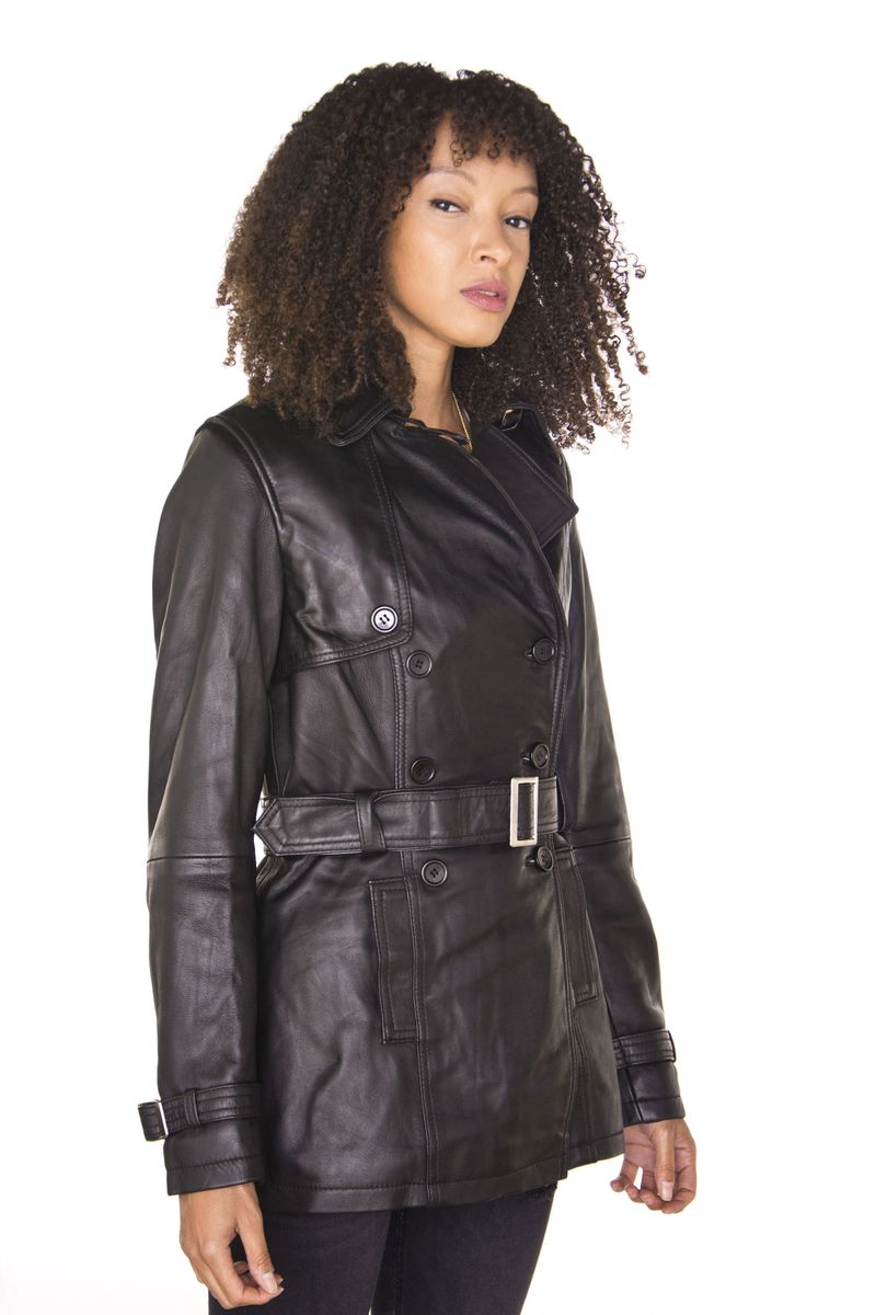 Klassischer zweireihiger Nappaleder-Trenchcoat