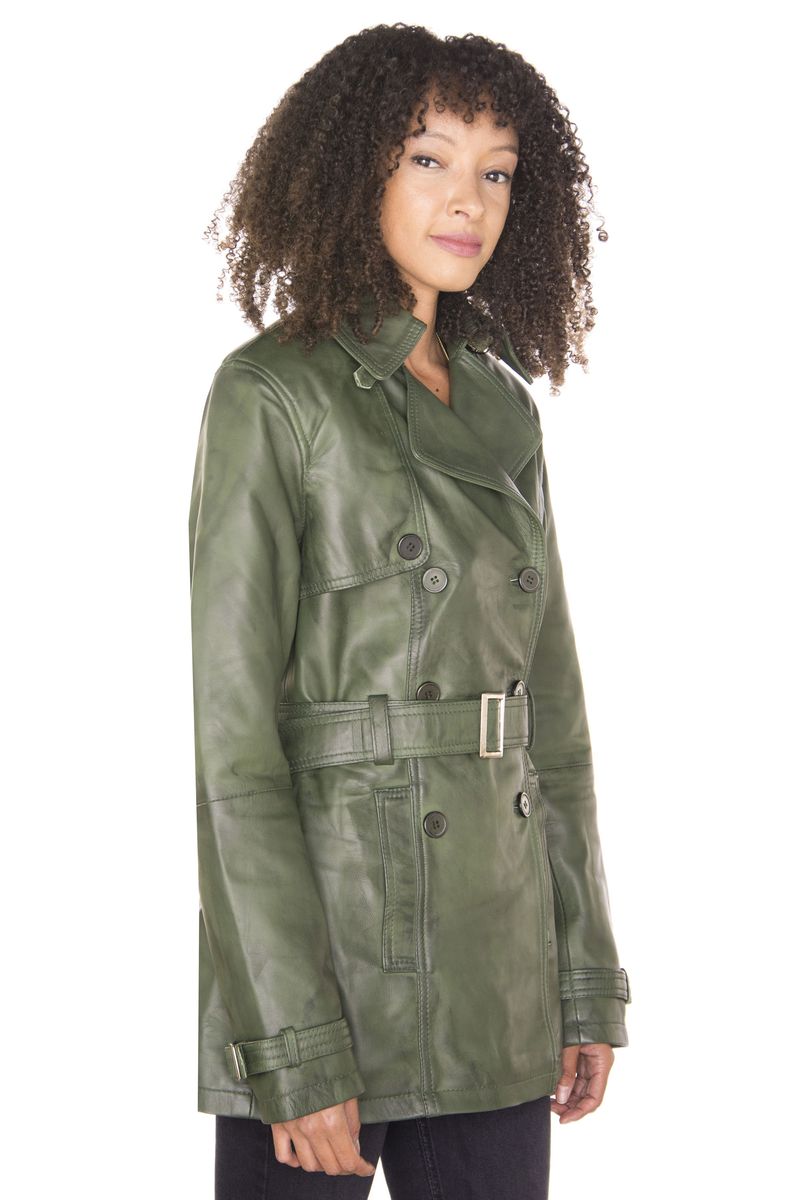 Klassischer zweireihiger Nappaleder-Trenchcoat