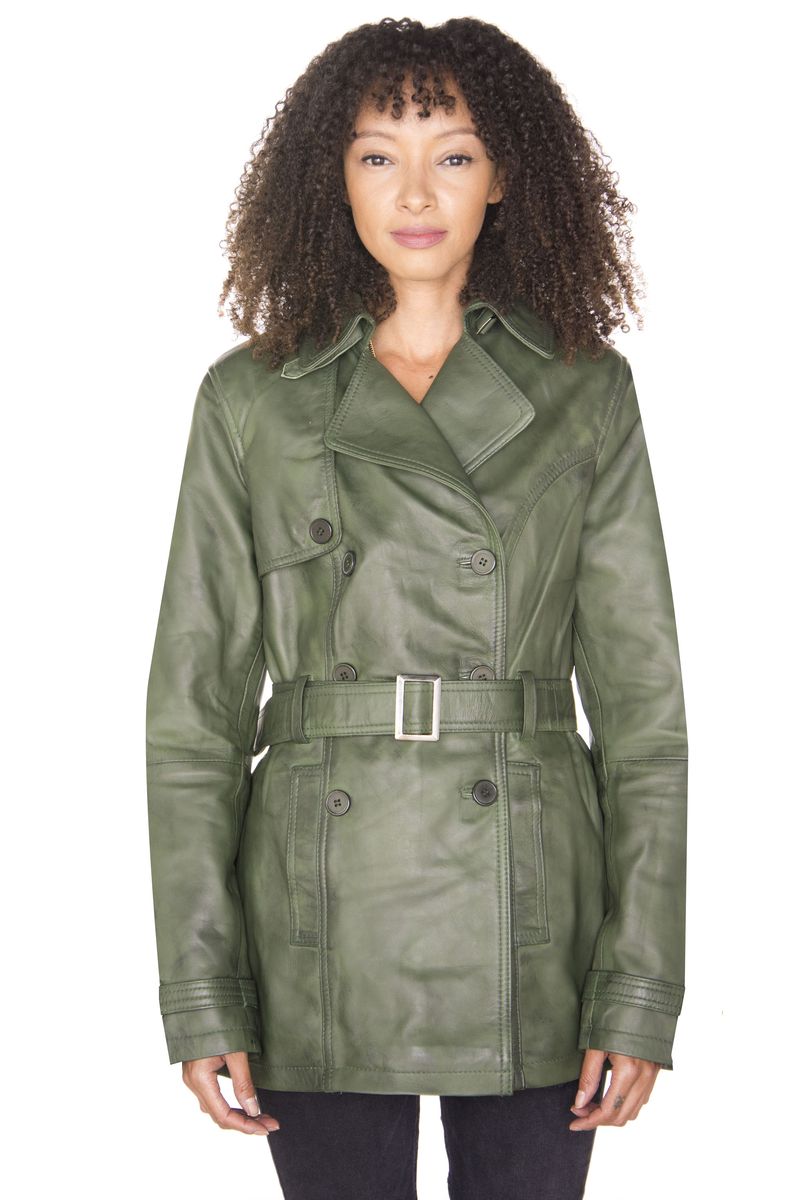 Doppelreihiger Leder Trenchcoat