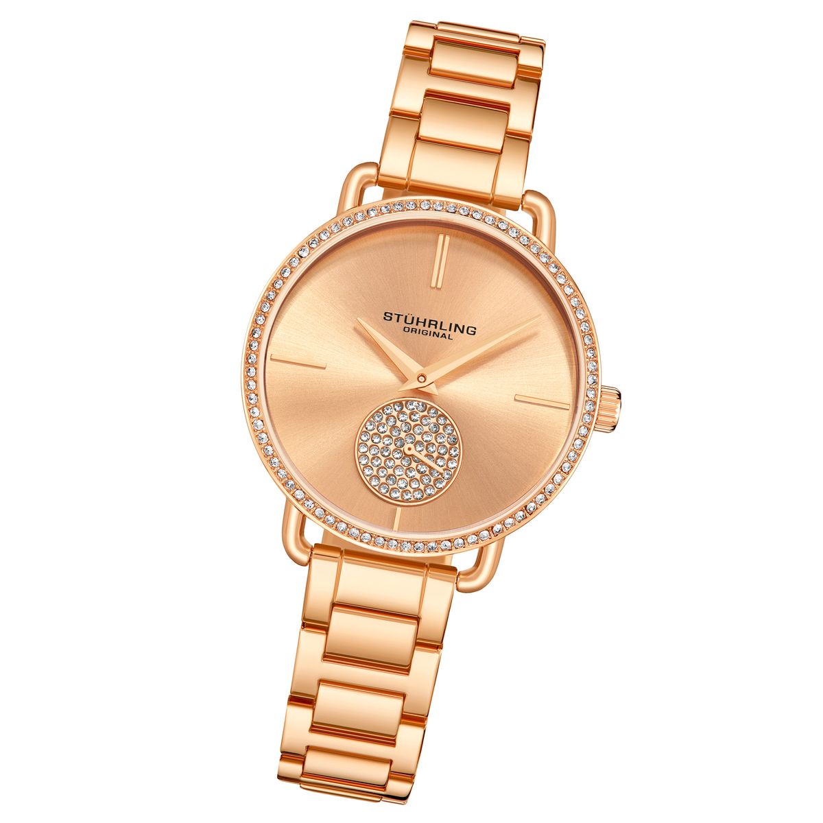 Armbanduhr in Roségold mit Kristalllünette