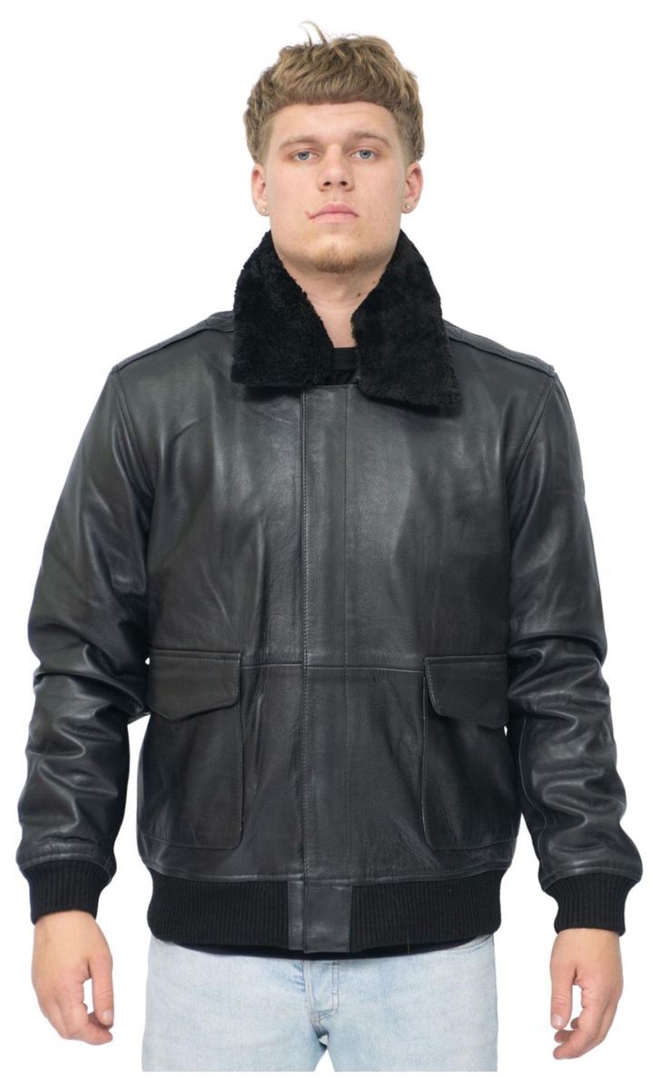 Herren-Lederbomberjacke mit Shearling-Kragen