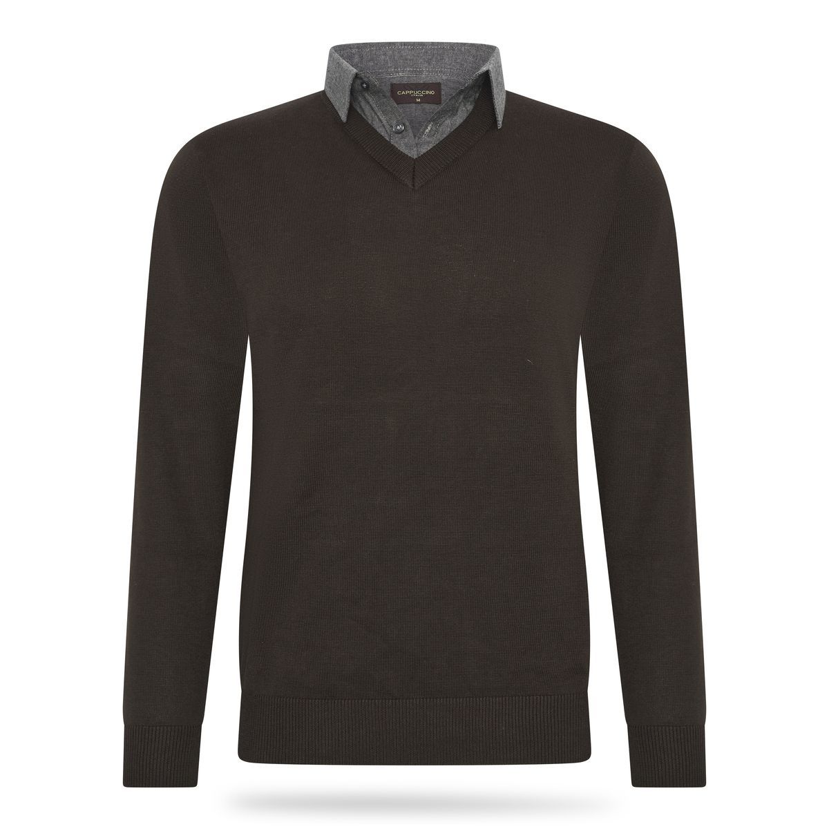 Herren V-Ausschnitt Pullover mit Hemdkragen