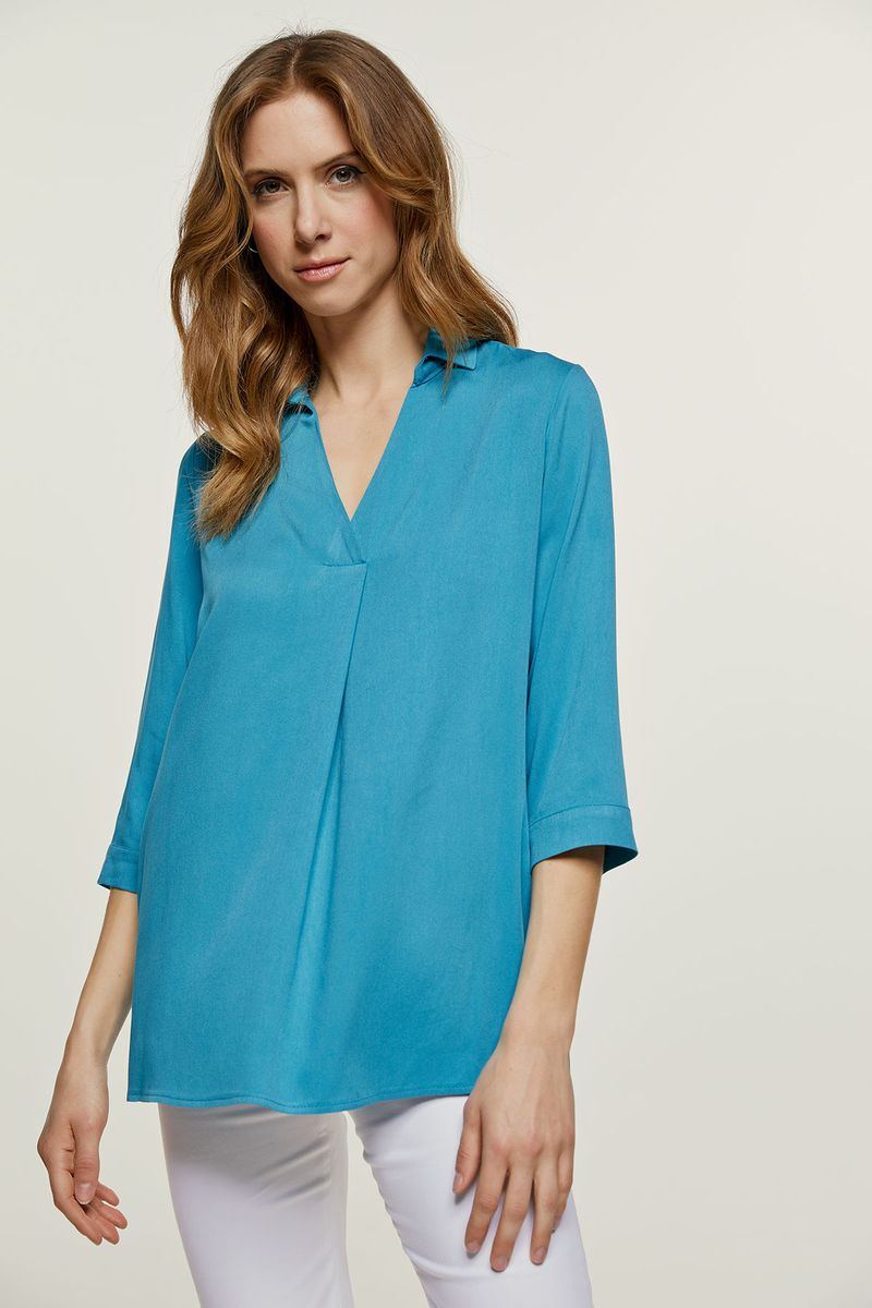 Entspannte V-Ausschnitt-Bluse mit Falte