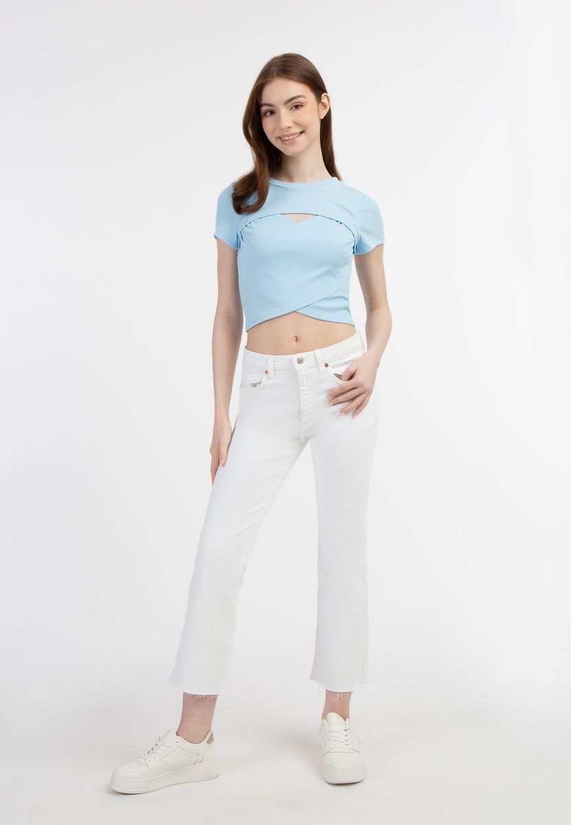 Geripptes Crop-Top in Wickeloptik